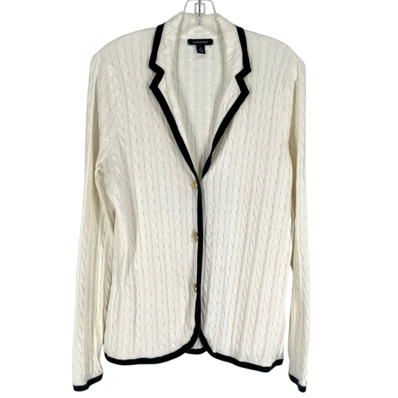 Lands End Cable Knit Cardigan Womens Size Large Cotton Gold Crest Buttons Blazer - Picture 1 of 9